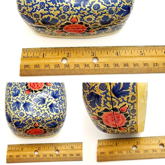 Vintage Indian Kashmiri Papier Mache Hand Painted Lacquer Floral Trinket Box - Picture 7 of 8